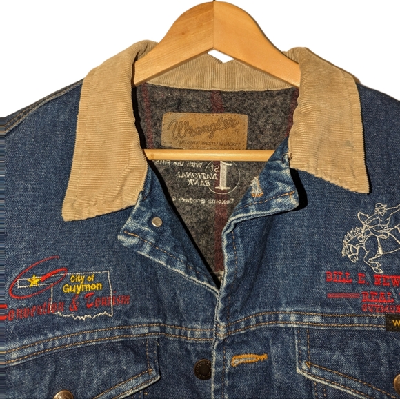 Wrangler Blanket Lined Corduroy Collar Rodeo Panhandle Texas Custom Denim Jacket - Picture 3 of 10